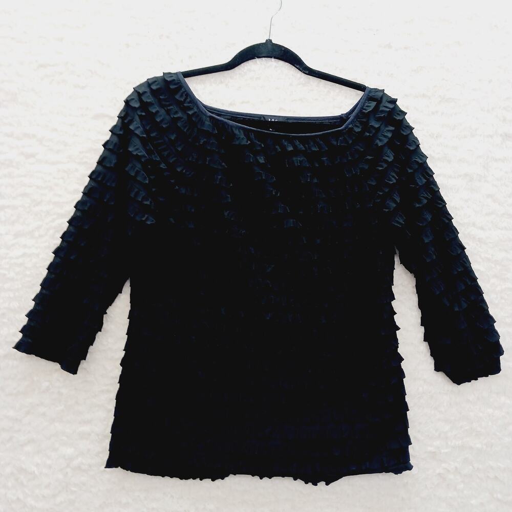 Blouse Black Ruffle Casual Glam Frills Romantic Goth Dark Fairy Chic Y2K Size L